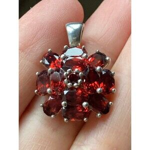 925 sterling silver genuine garnet cluster pendant